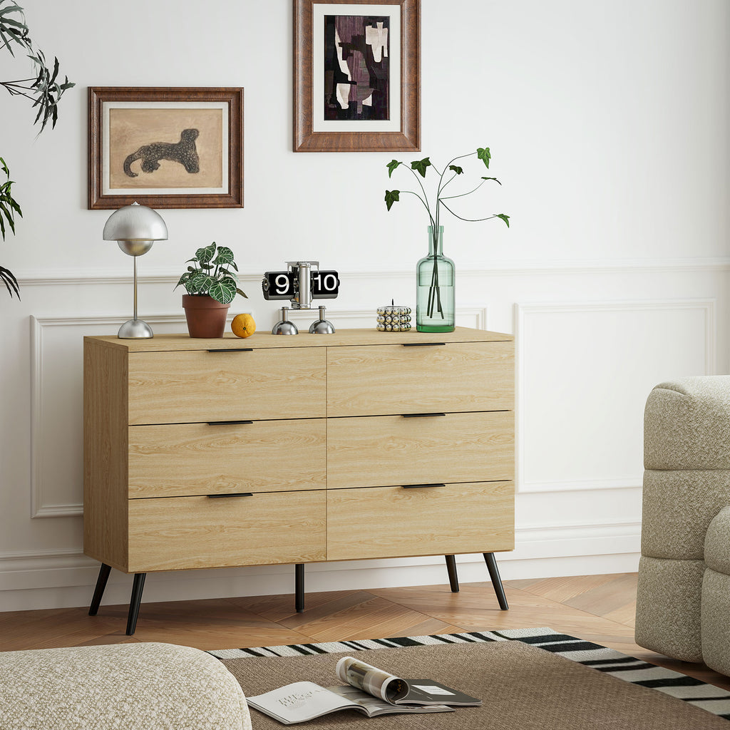 Commode 6 tiroirs Commode moderne pour chambre à coucher avec design anti-basculement 110L x 40l x 75H cm Aspect bois-1