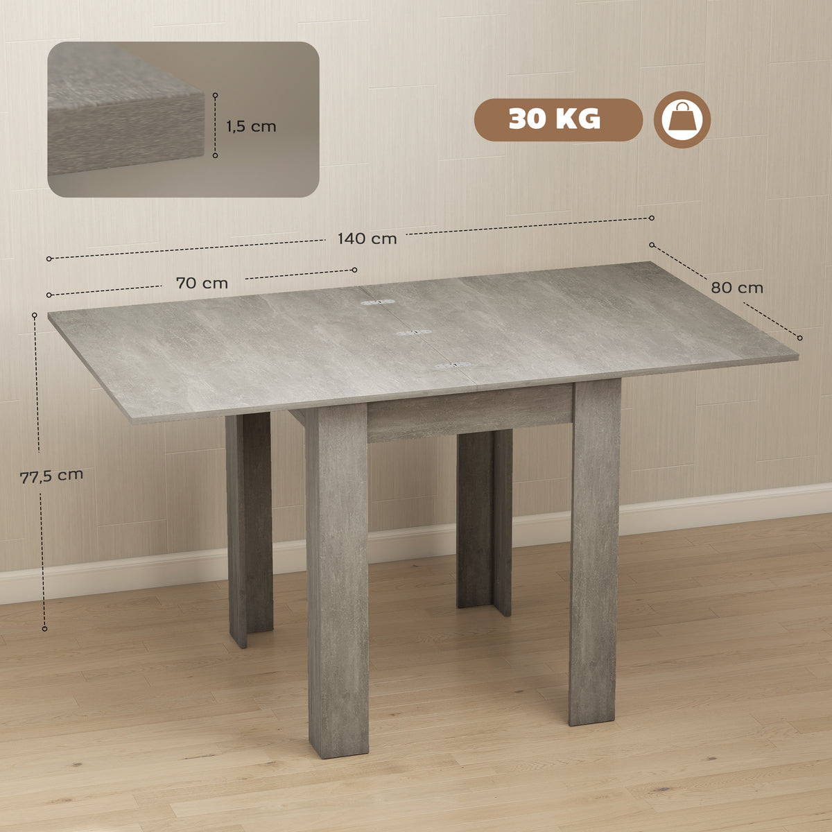 Table à manger extensible rectangle pour 4 à 6 personnes, table de cuisine 70-140 cm, patins en feutre, gris-2