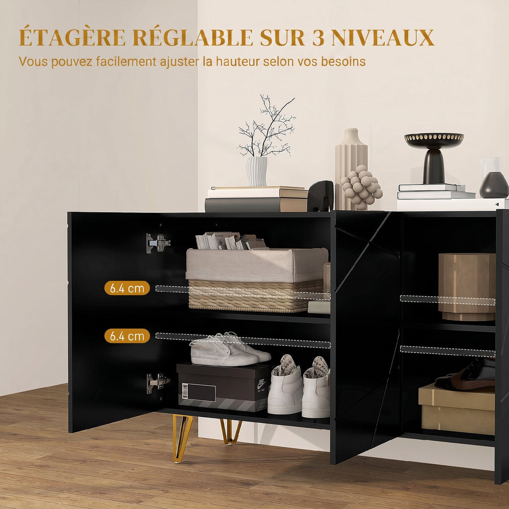 Buffet Salon, Meuble de Rangement à Haut Brillance, 3 Portes à Fermeture Douce et Étagères Réglables, 120x40x75cm, Noir-5