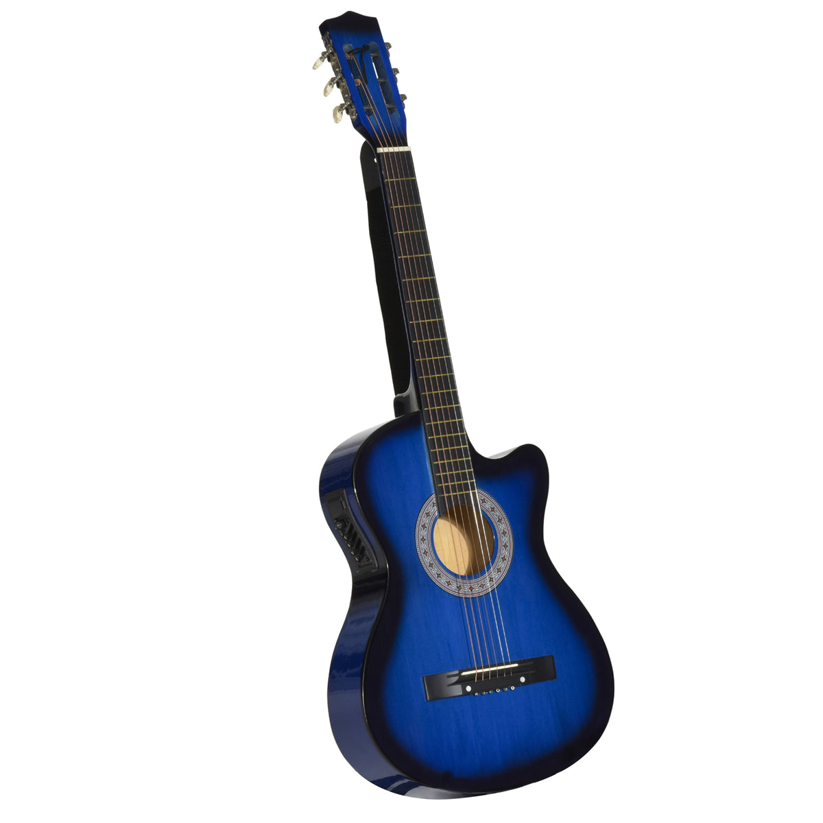 Pack guitare électrique kit guitare électrique avec sac, sangle, corde, médiators, câble, 96,5x35,8x8,5cm, bleu et noir-0