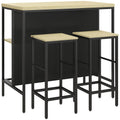 Ensemble table de bar et 2 tabourets style industriel avec étagère de rangement, repose-pieds, métal noir et aspect bois-0