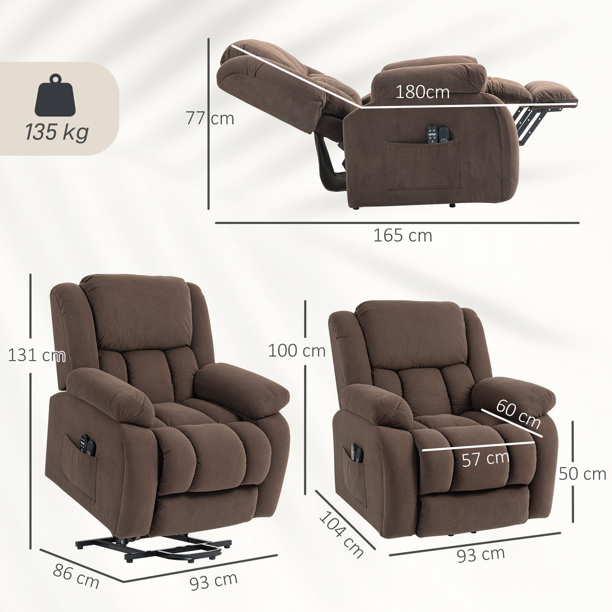 Fauteuil releveur électrique, fauteuil relax électrique avec fonction massage et chauffage, 93 x 104 x 100 cm, marron-2
