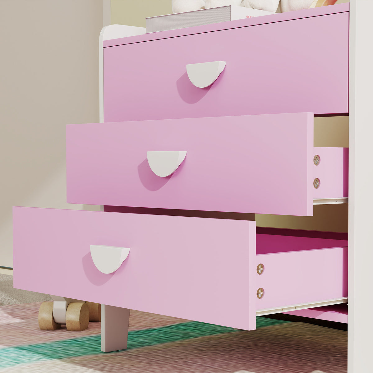 Commode pour enfants, commode rangement 3 tiroirs pour chambre d'enfant, crèche, salle de jeux, 60 x 40 x 60 cm, rose-8