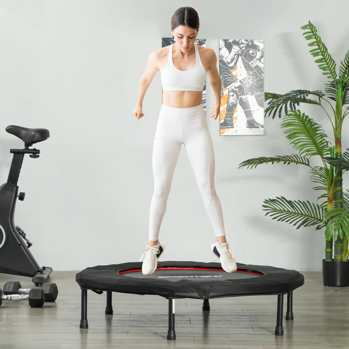 Trampoline de fitness, Ø 102 cm, trampoline d'exercice, pieds antidérapants, cadre en acier, capacité de 100 kg, rouge-1