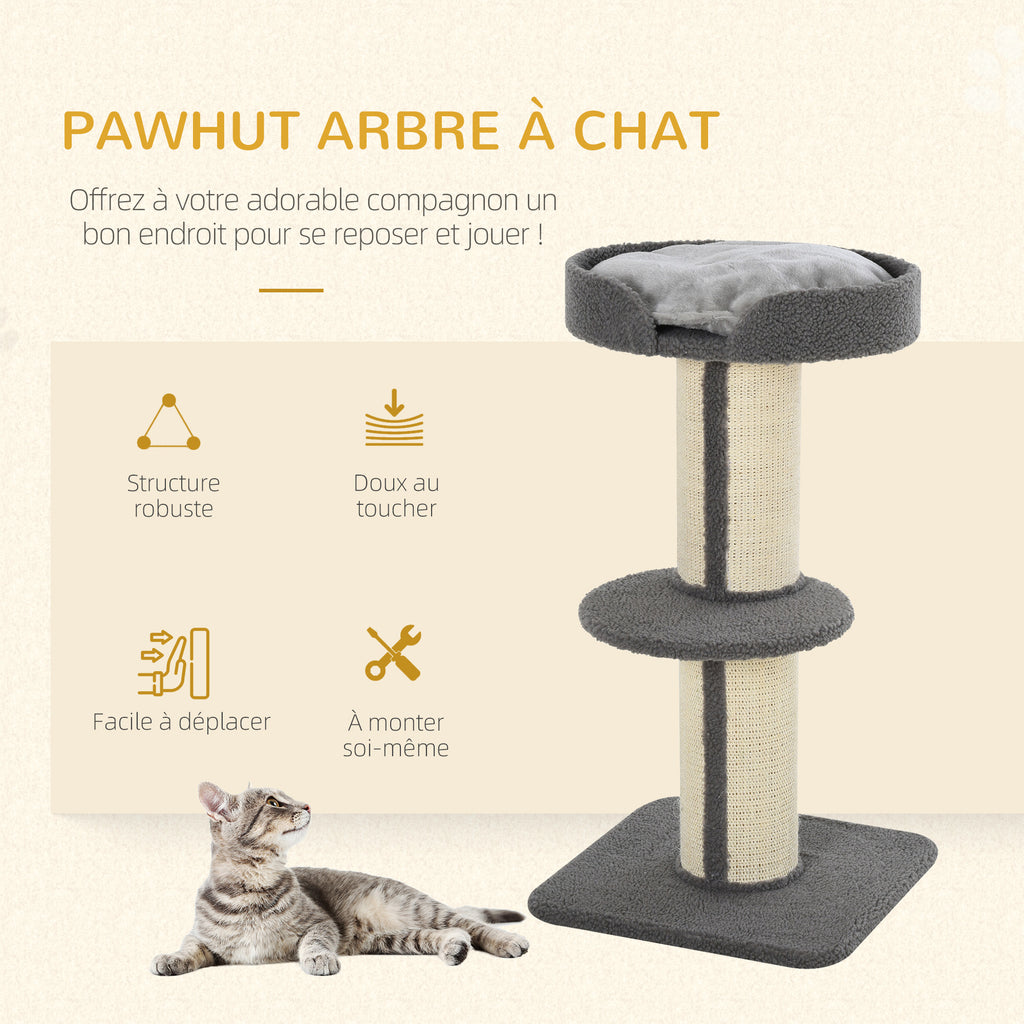 Arbre à chat, arbre à grimper griffoir pour chat, tissu bouclette, centre d'activités 2 plate-formes gris-3