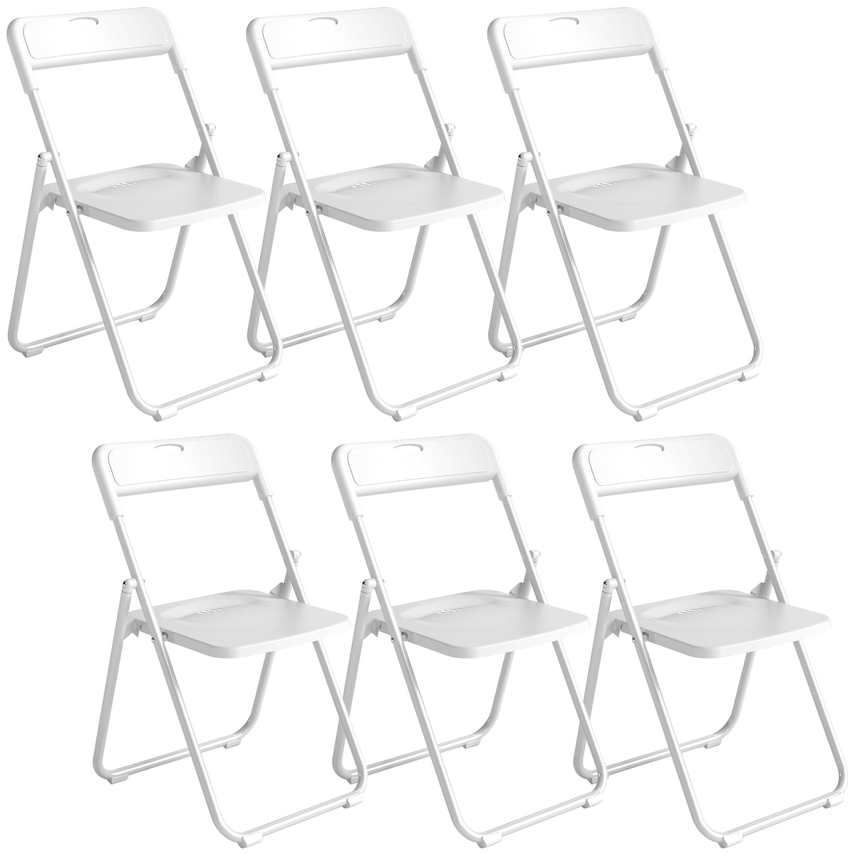 Lot de 6 chaises pliantes portables en plastique et acier, dossier incurvé, assise concave, 48,5 x 47 x 75 cm, blanc-0