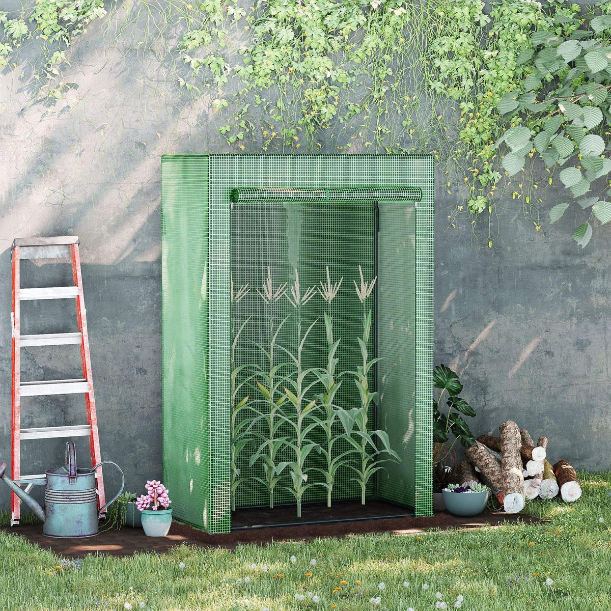 Serre de jardin, serre de balcon, bâche renforcée PE, châssis en acier, porte zippée enroulable, pour légumes plantes fleurs en toutes saisons intérieur et extérieur, 100 x 50 x 150 cm vert-9