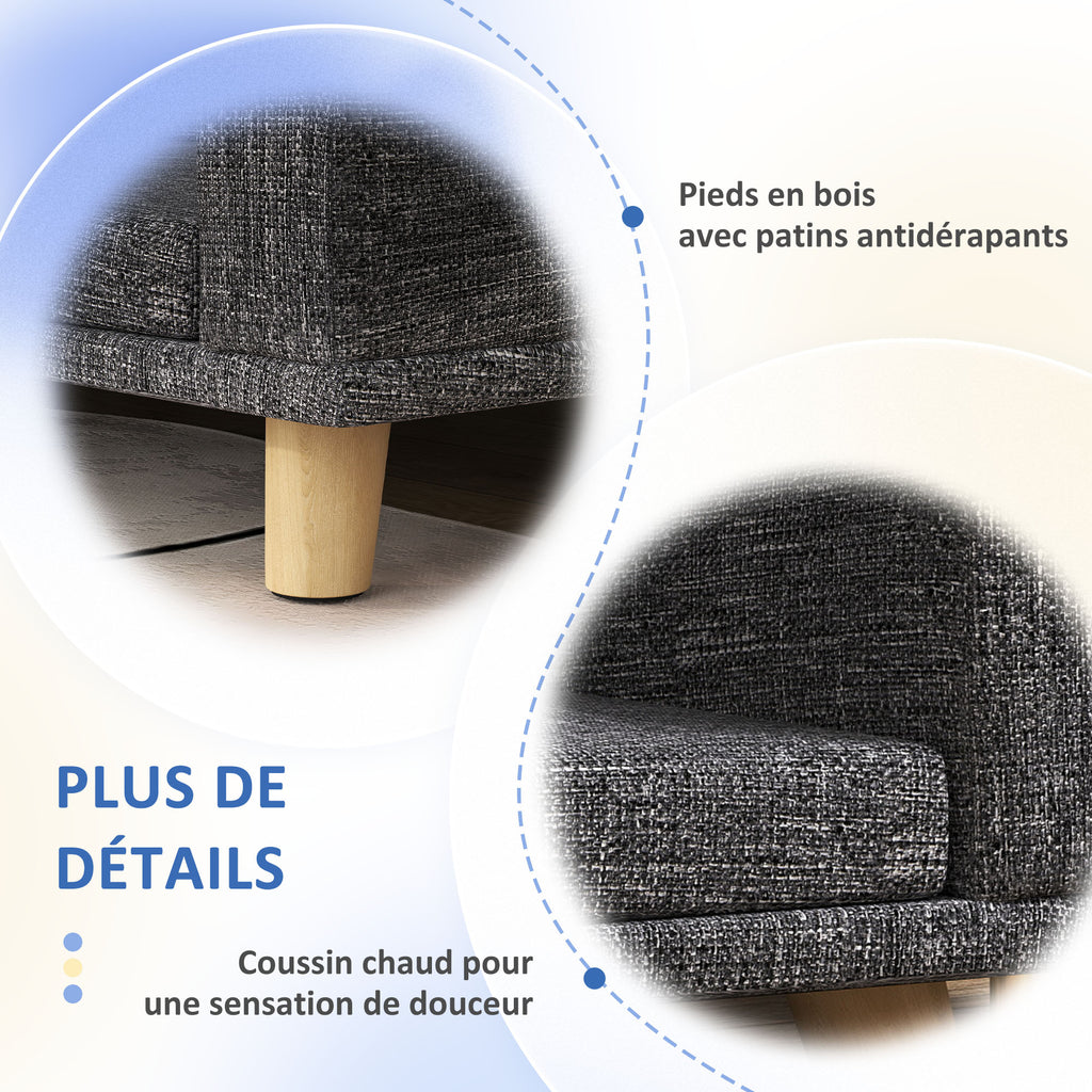 Canapé Chien Grand Lit surélevé pour Chien Coussin Lavable Cadre en Bois Tissu Polyester 98 x 67 x 25 cm Gris Foncé-5