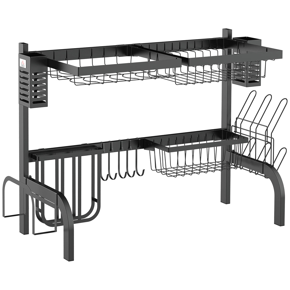 Égouttoir à vaisselle au-dessus de l'évier, séchoir à vaisselle 2 niveaux, modulables en acier 81,5 x 31,5 x 53,5cm noir-0