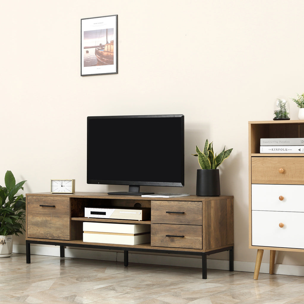 Meuble TV banc TV jusqu'à 50 pouces placard, 2 tiroirs et étagère - 2 passe-câbles - 132 x 39 x 45,5 cm marron noir-9