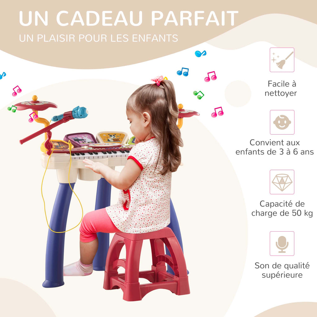 Ensemble de musique 2 en 1 pour enfant piano et batterie électronique avec micro et tabouret-6