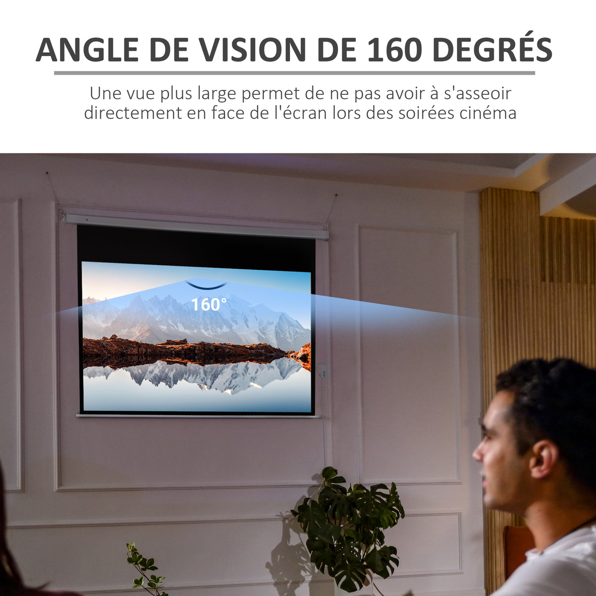 Écran vidéoprojecteur 100 Pouces, 16:9 4K HD écran de projection motorisé et électrique, écran de projection tv et home cinéma, montage mural ou plafond, panneau de commande et télécommande-4