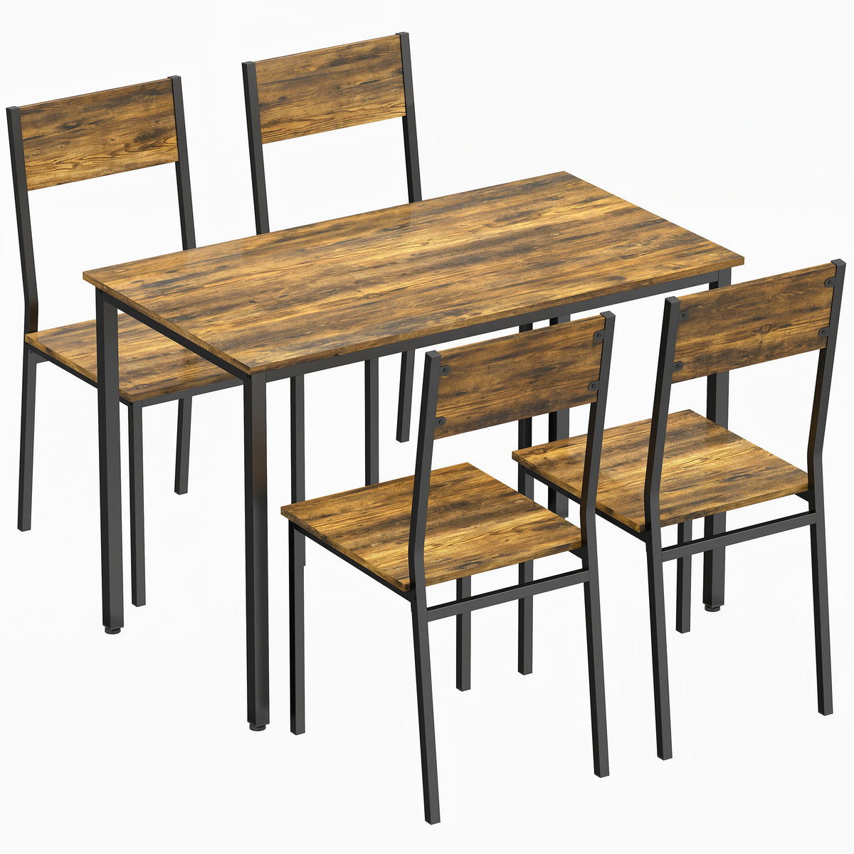 Ensemble table salle à manger avec 4 chaises, table de cuisine avec chaises 4 personnes, pieds en métal, brun rustique-0