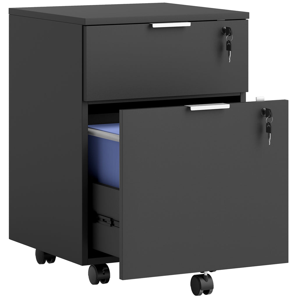 Caisson de bureau, meuble de rangement 2 tiroirs 2 barres pour dossier suspendu, verrouillable avec 2 clés 42x40x60 cm-0