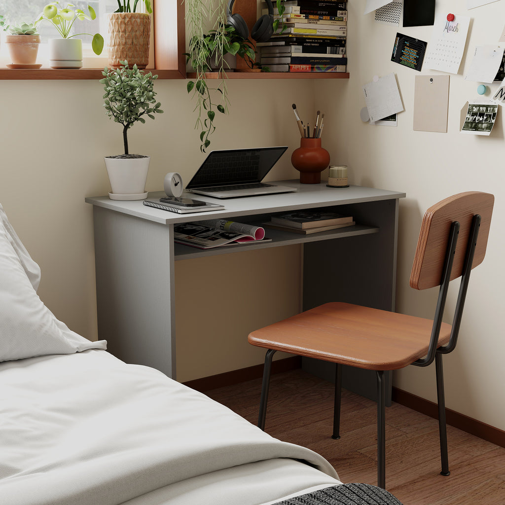 Bureau informatique sobre épuré compact avec 1 étagère, panneaux de particules, dim. 90l x 50P x 74H cm, gris-6