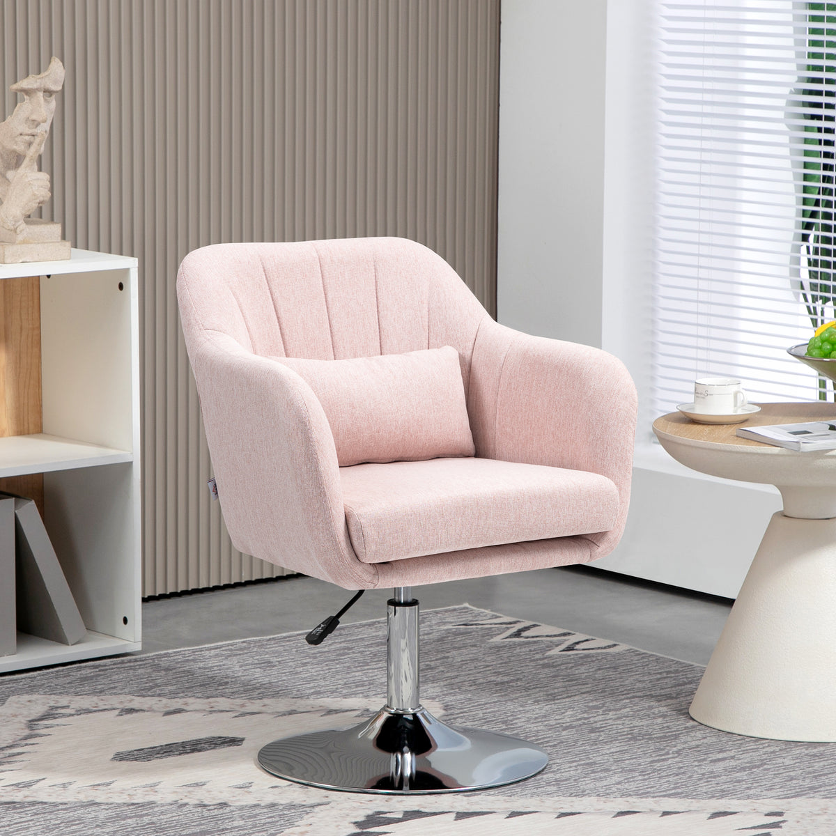 Fauteuil de salon coussins lombaires hauteur réglable pivotant 360° piètement en métal rose-1