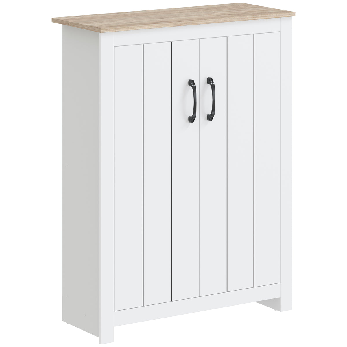 Meuble à Chaussures 4 Niveaux 12 Paires Armoire à Chaussures 2 Portes et Étagères Réglables 80x32,8x105cm Chêne et Blanc-0