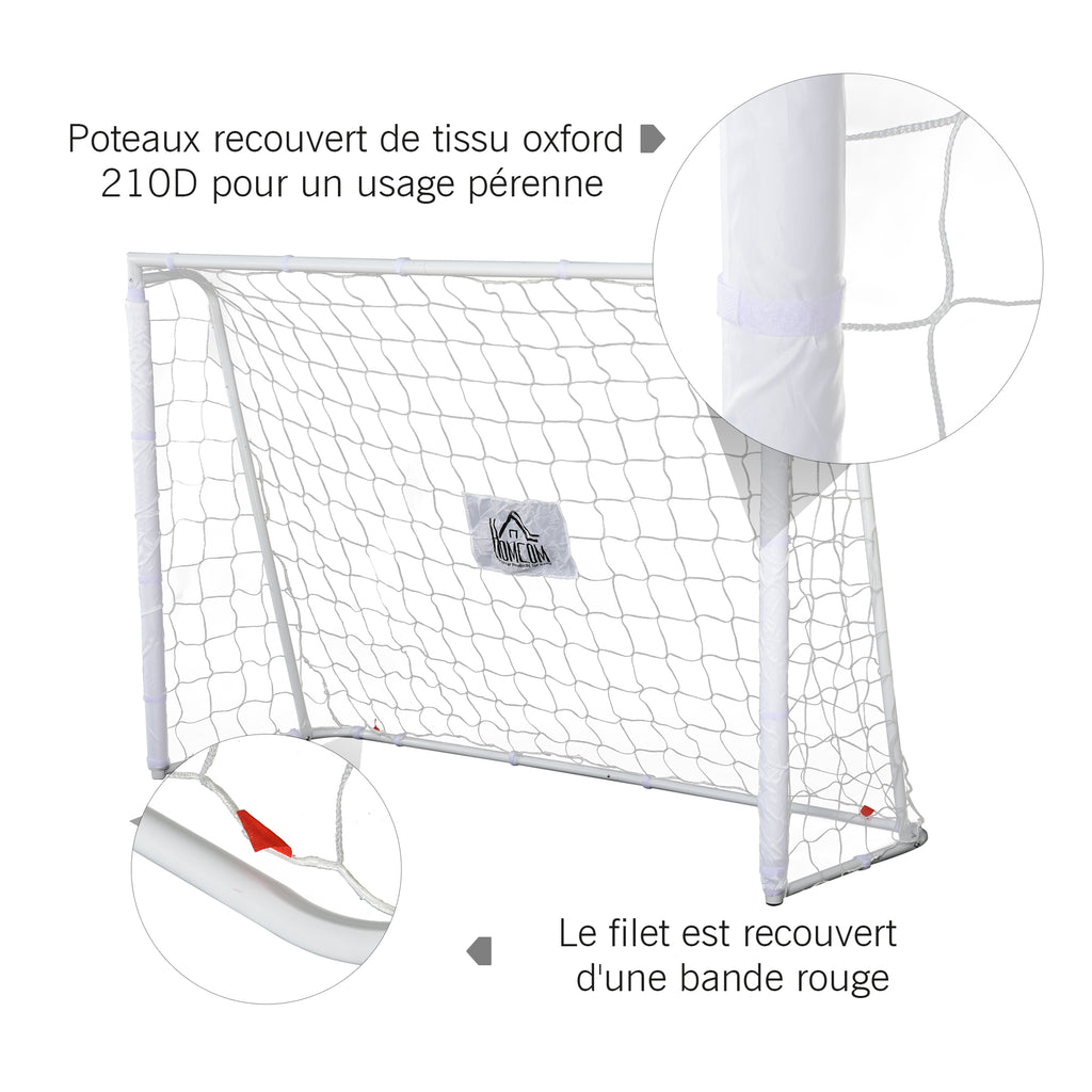 Lot de 2 buts de football - cage de foot - but d'entrainement - châssis métal filet PE - piquets & outil inclus - blanc-4