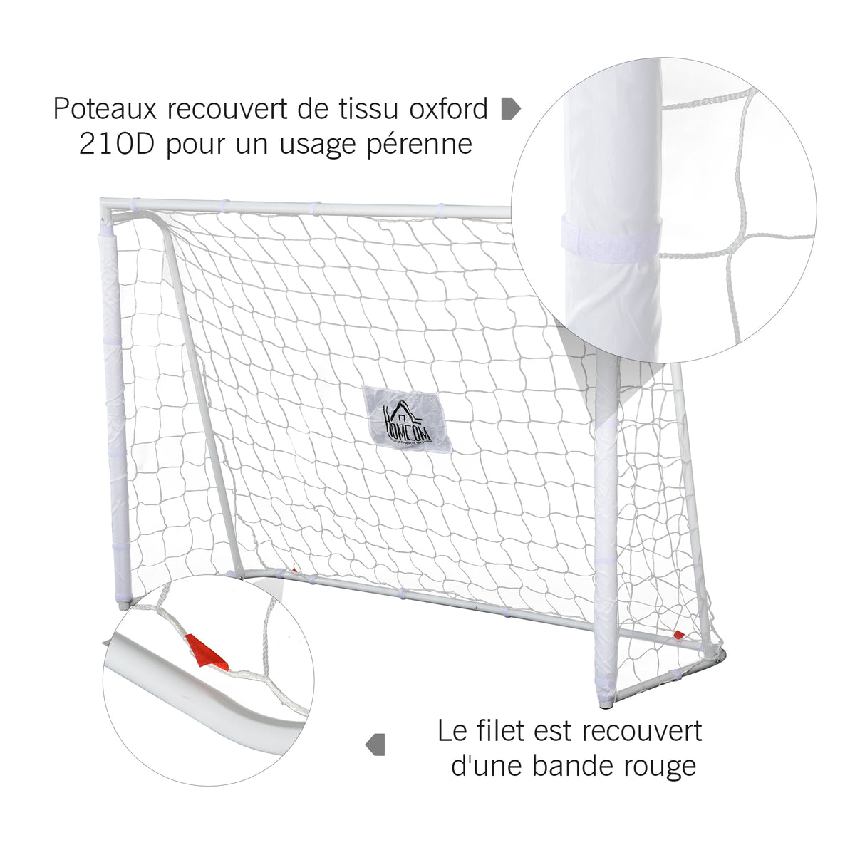 Lot de 2 buts de football - cage de foot - but d'entrainement - châssis métal filet PE - piquets & outil inclus - blanc-4