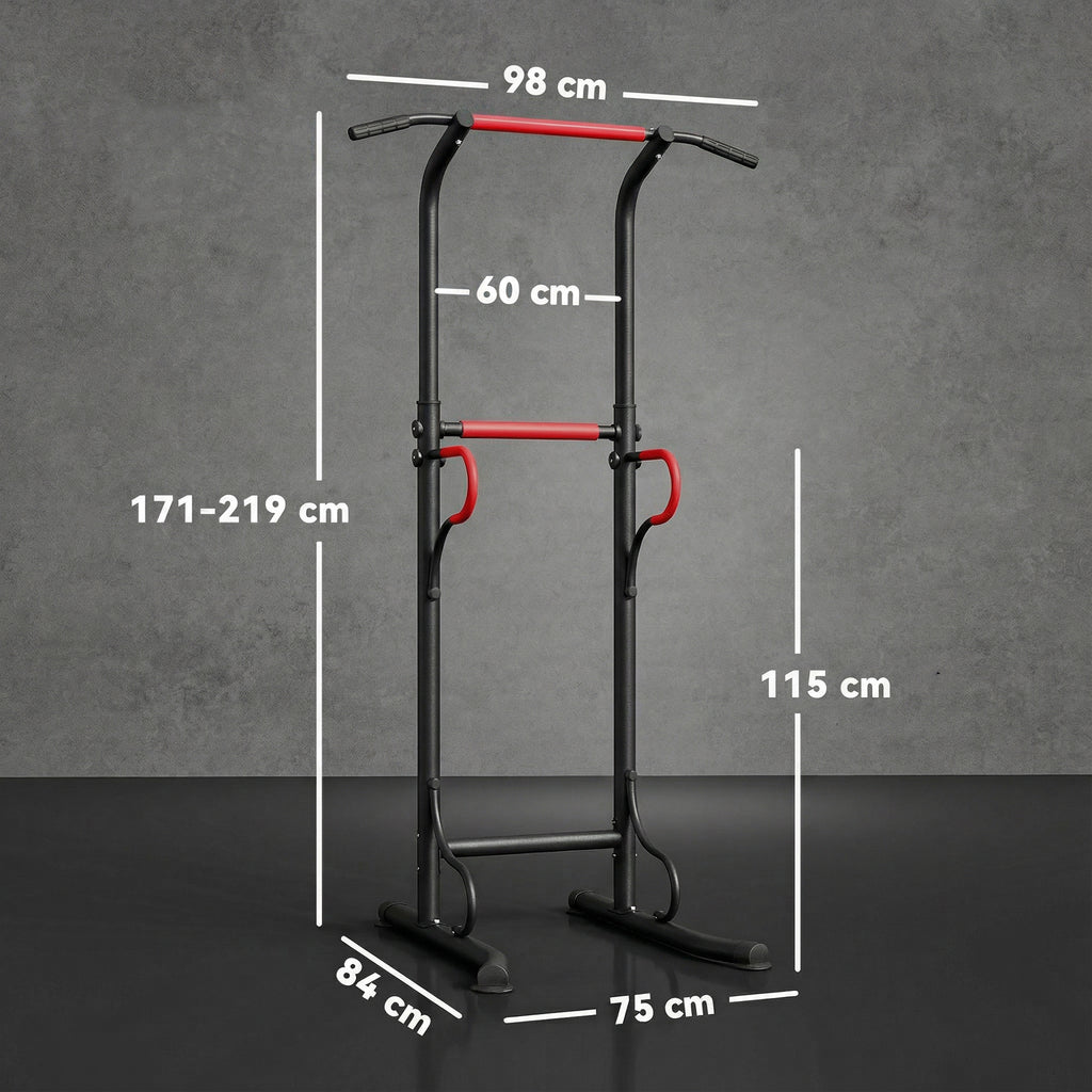 Station de musculation multifonctions barre de traction chaise romaine hauteur réglable acier noir rouge-2
