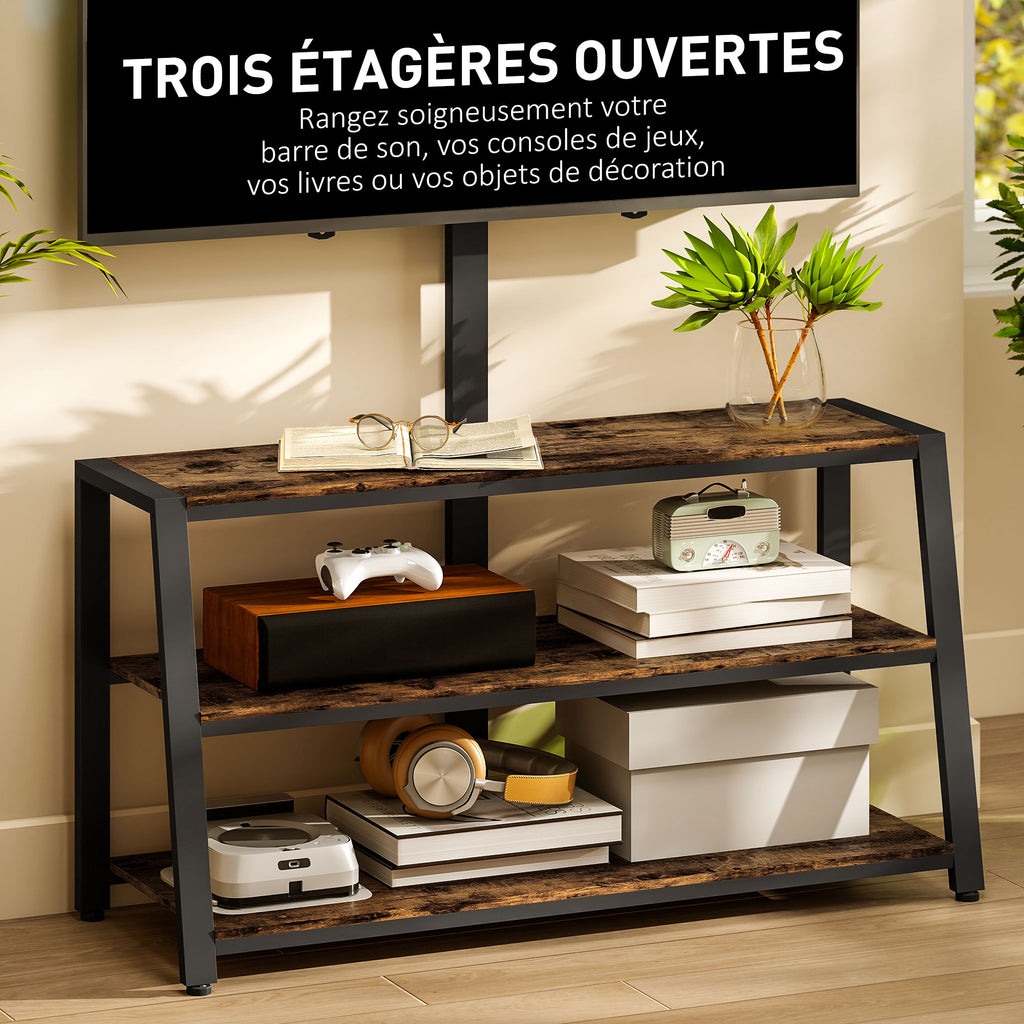 Meuble TV avec support pour téléviseurs de 32-70 pouces, étagères ouvertes, angle ajustable 35°, 108x41x135cm, marron-4