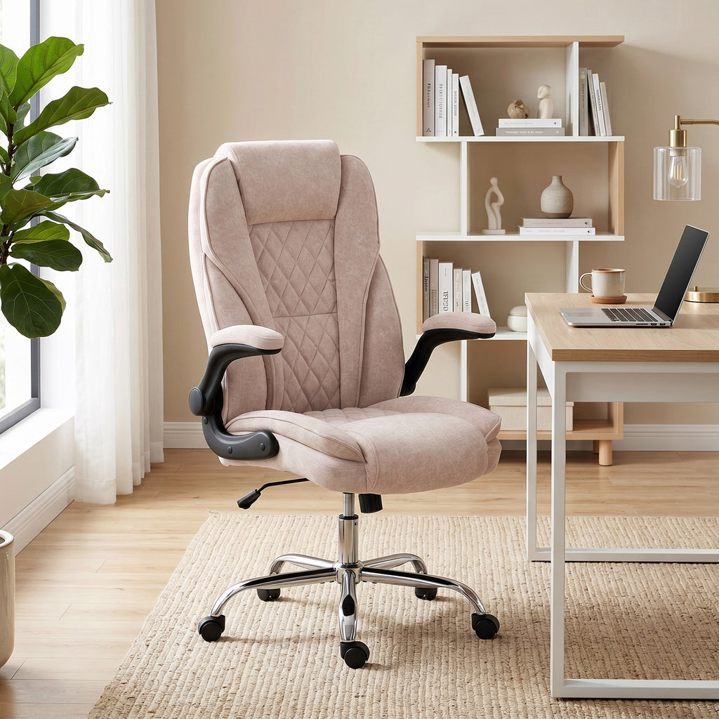 Fauteuil de bureau, chaise bureau ergonomique, hauteur réglable, accoudoirs relevables, 70 x 70 x 114-122 cm, rose-8