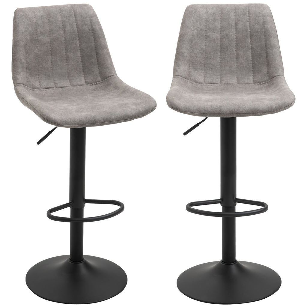 Lot de 2 tabourets de bar style vintage hauteur réglable pivotant avec repose-pied gris-0
