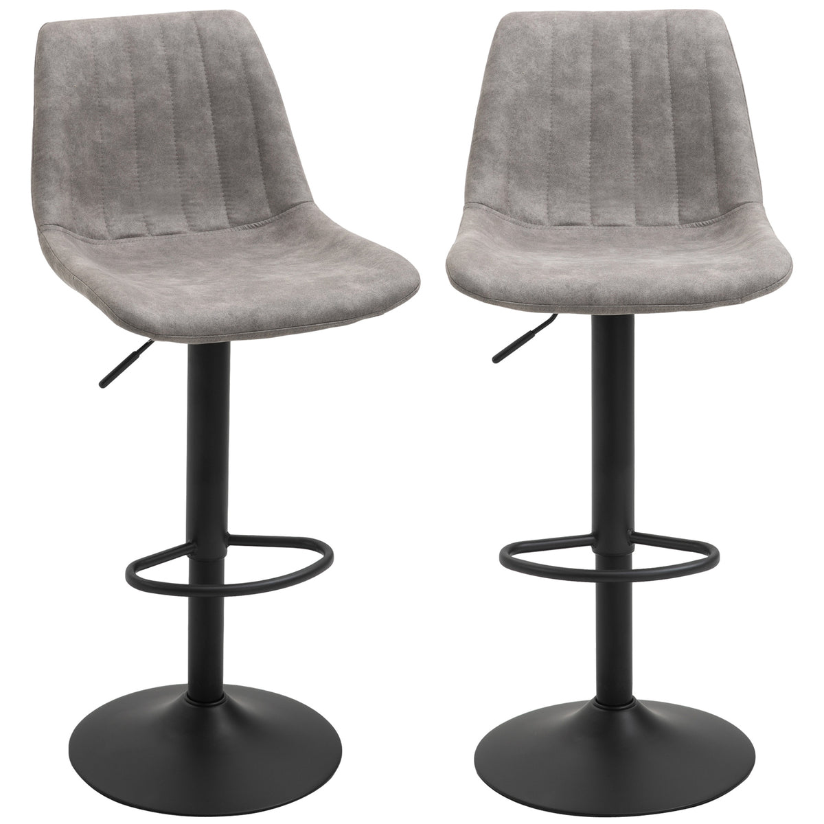 Lot de 2 tabourets de bar style vintage hauteur réglable pivotant avec repose-pied gris-0