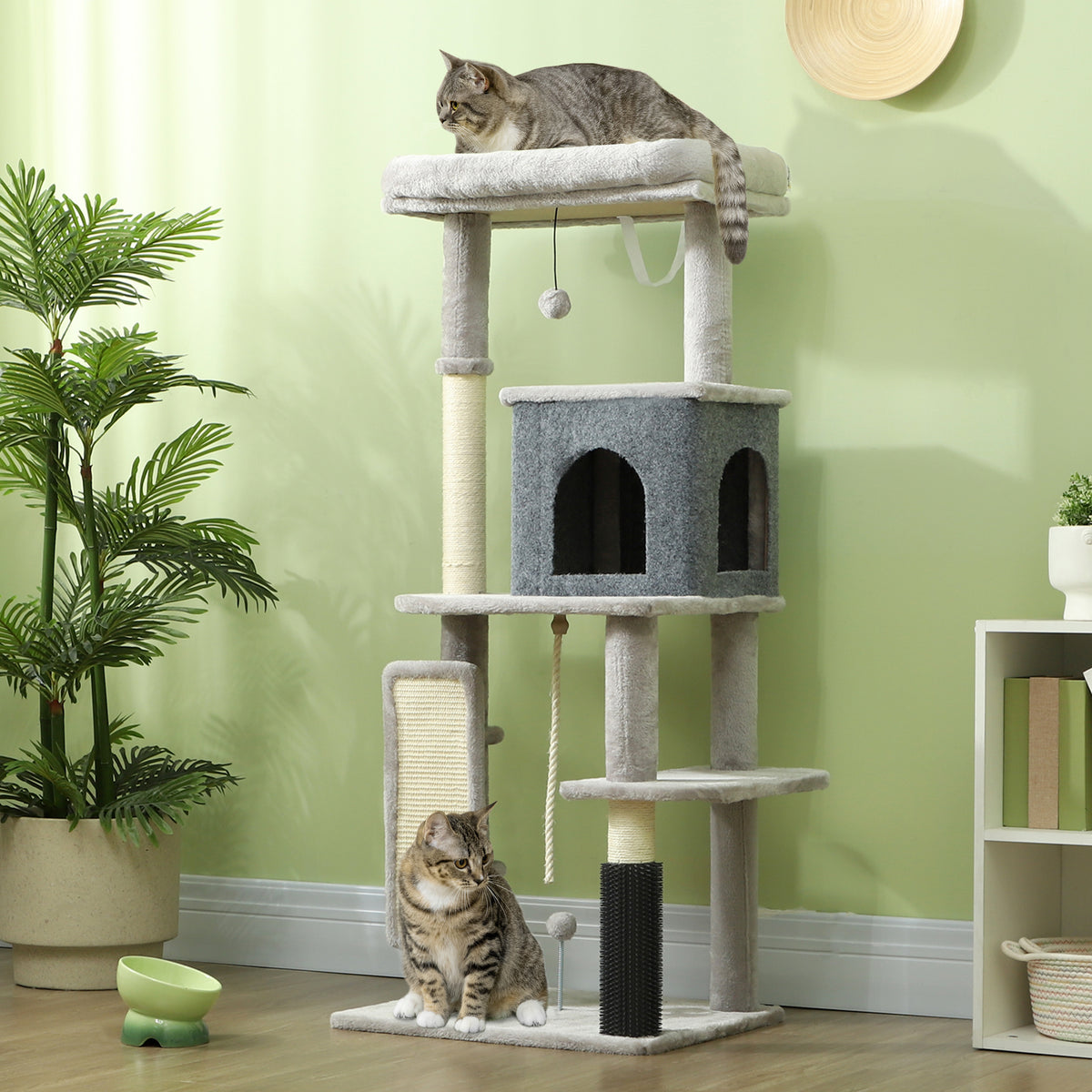 Arbre à Chat Tour de Jeux pour Chats Centre d'Activités avec Poteaux à Griffer en Sisal Niche Hauteur 132 cm Gris-1
