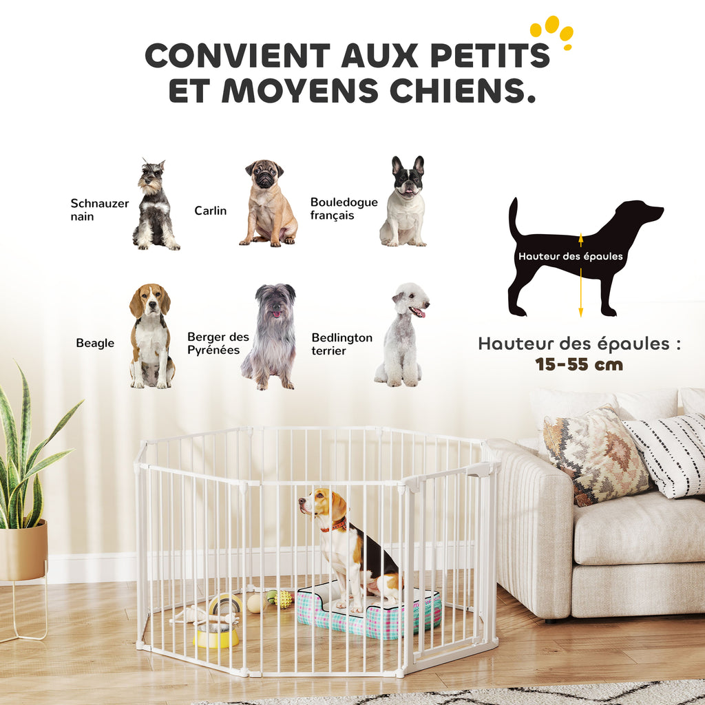 Barrière de sécurité en métal parc enclos pliable et modulable pour chien et enfant 8 panneaux 61 x 75 cm blanc-8
