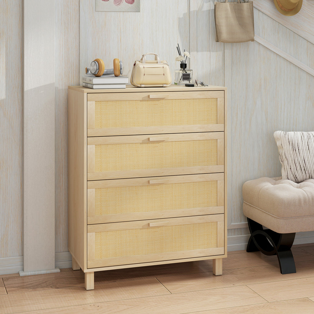Commode 4 tiroirs cannage en rotin dim. 80L x 40l x 103H cm MDF Aspect Bois Clair-7