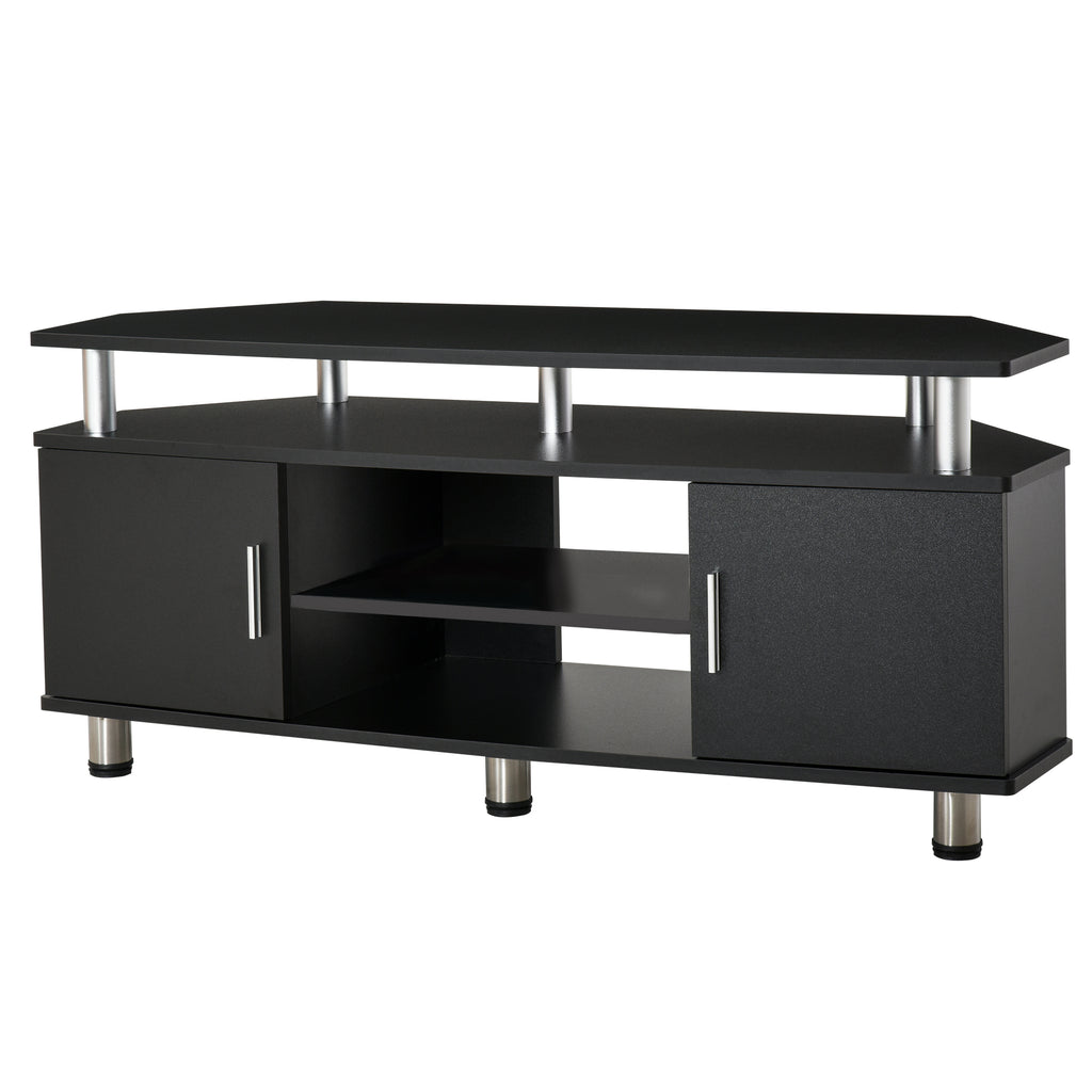 Meuble TV meuble télé bois banc TV pour téléviseur jusqu'à 55 pouces avec grand plateau, placards à portes et-0