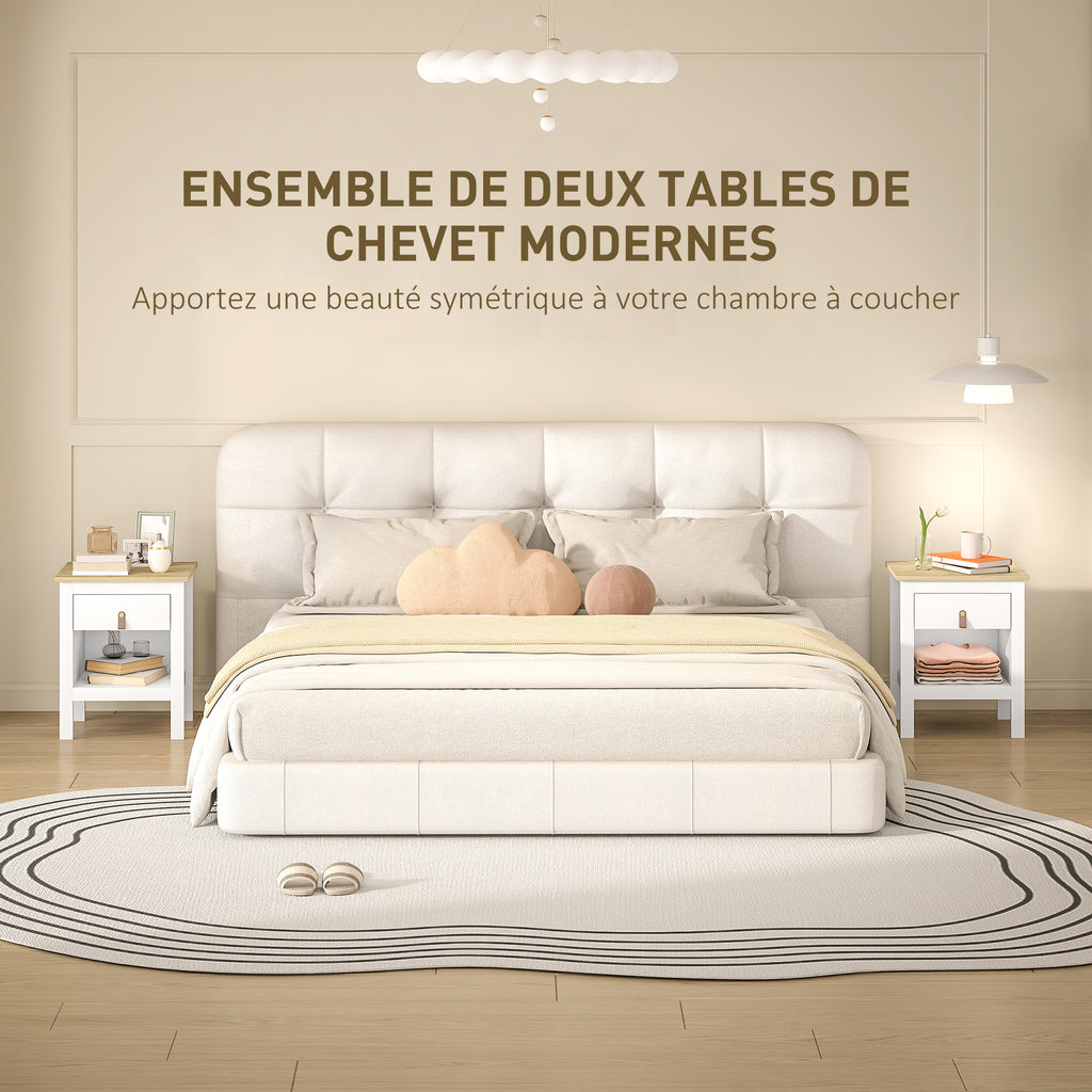 Lot de 2 tables de chevet avec tiroir et compartiment ouvert, 45 x 40 x 55 cm, blanc-3