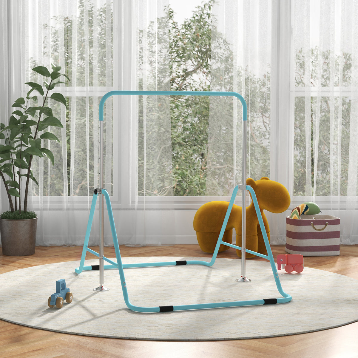 Barre fixe de gymnastique pour enfants pliante hauteur réglable de 88 à 128 cm vert-9