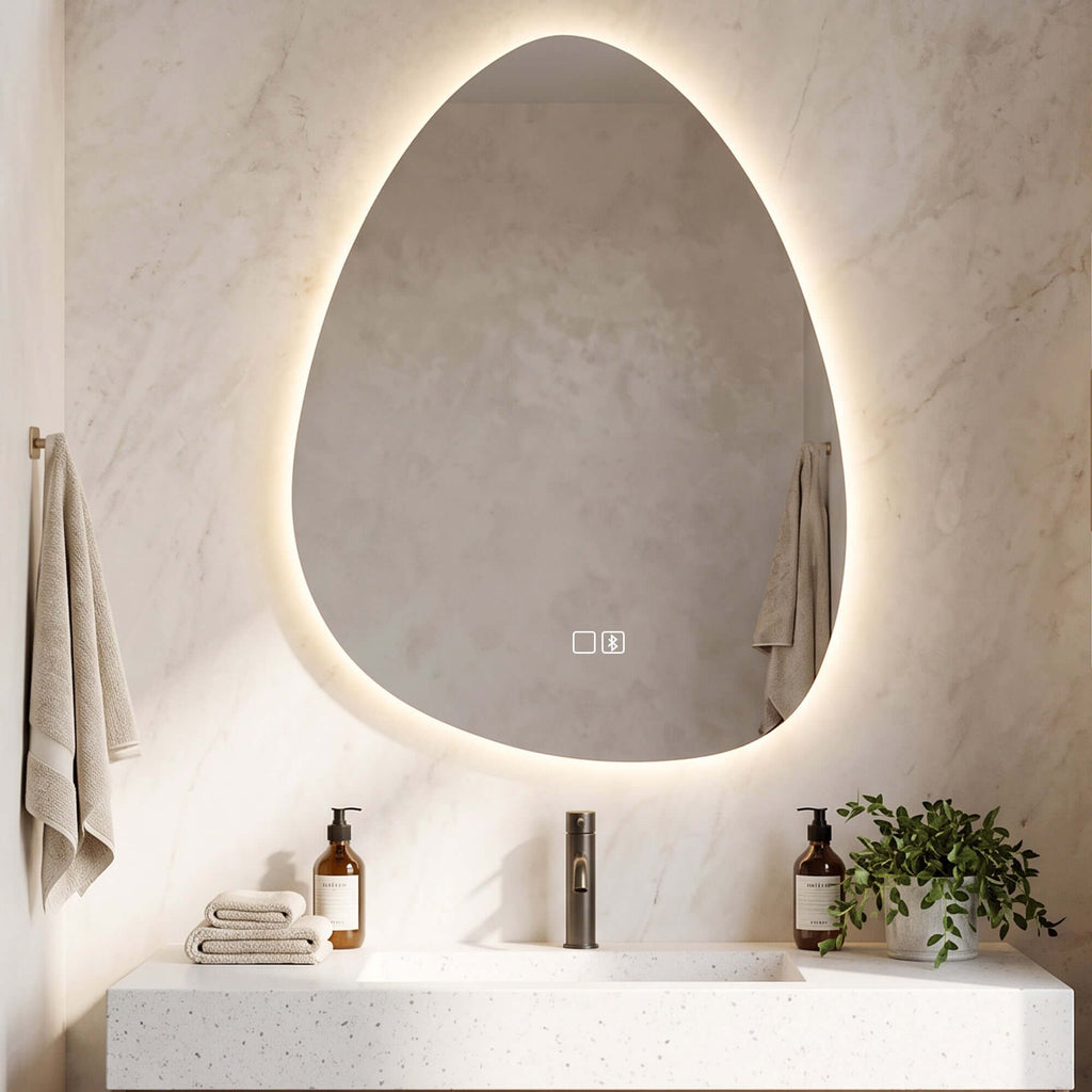 Miroir Salle de Bain Bluetooth avec Éclairage LED 50x70cm, Forme Galet, Dimmable 3 Couleurs, Anti-Buée, Mémoire, Argenté-9