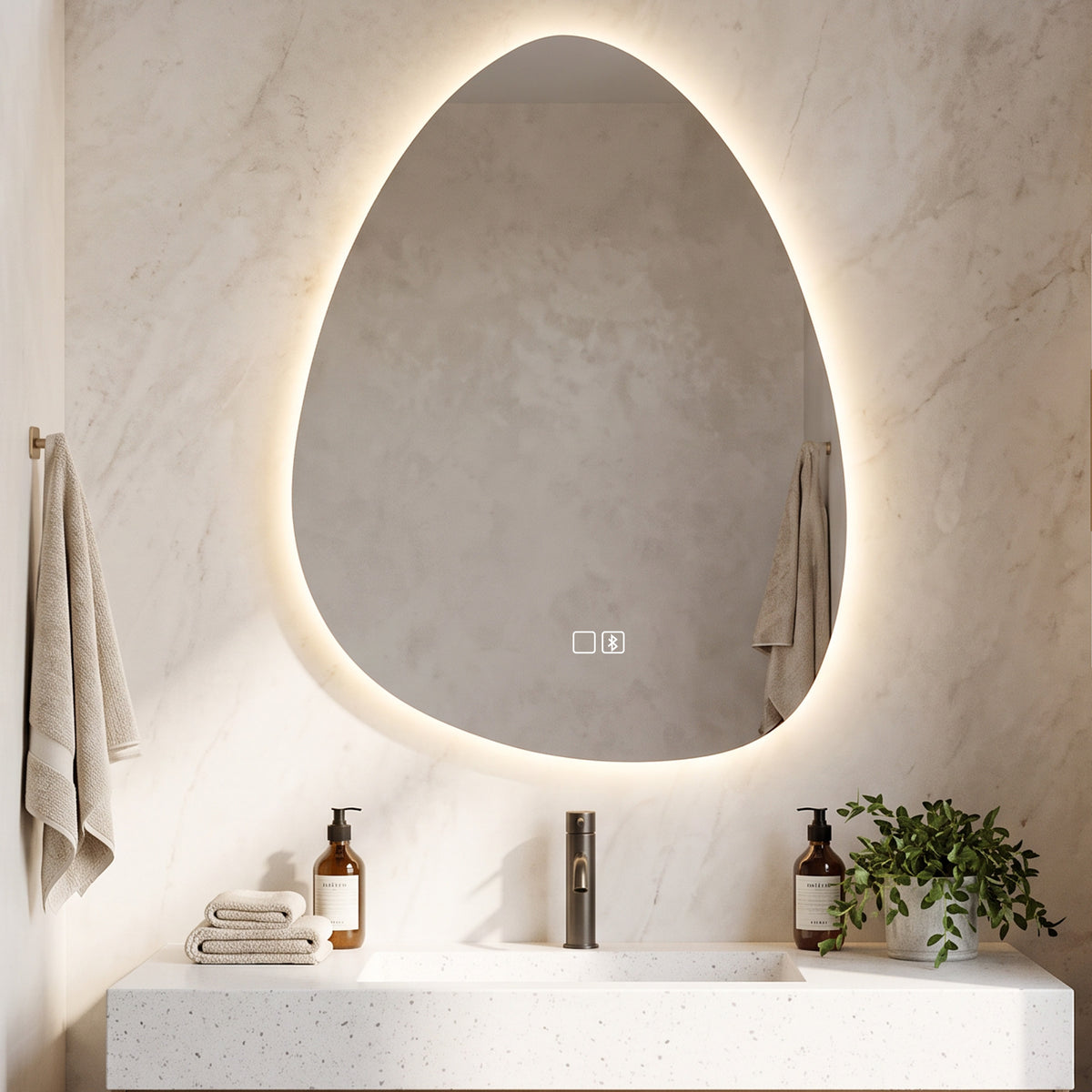 Miroir Salle de Bain Bluetooth avec Éclairage LED 50x70cm, Forme Galet, Dimmable 3 Couleurs, Anti-Buée, Mémoire, Argenté-9