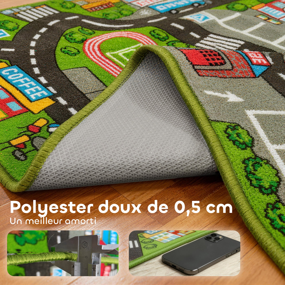 Tapis de jeu pour bébé, tapis de sol antidérapant, motif de route de la ville, 200 x 150 cm, multicolore-3