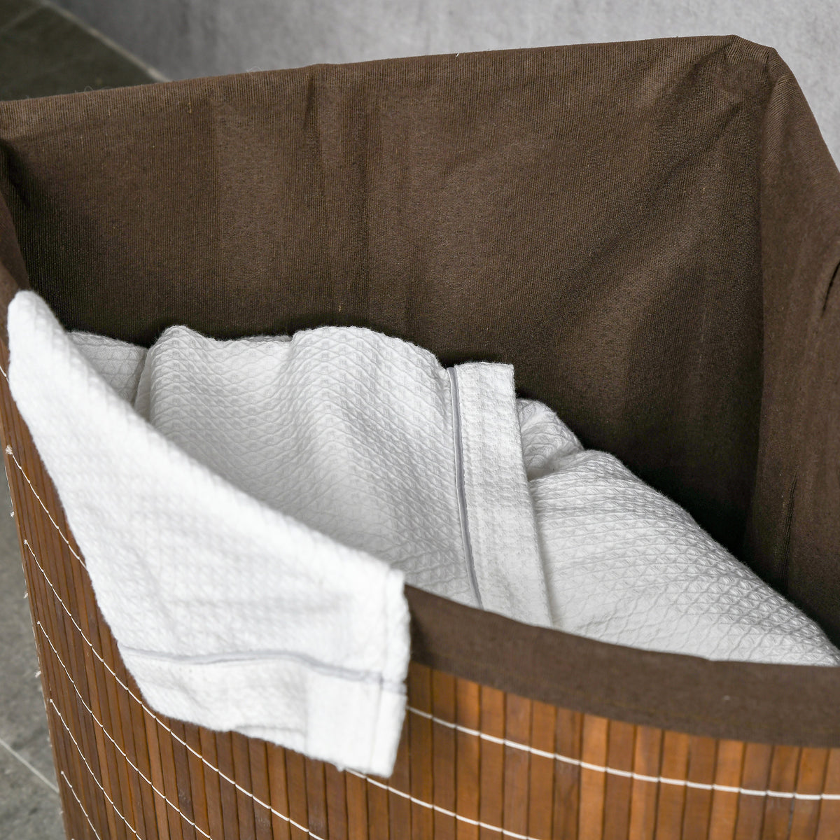 Panier à linge en bambou d'angle 55L avec couvercle et sac amovible 38 x 38 x 57 cm marron-7