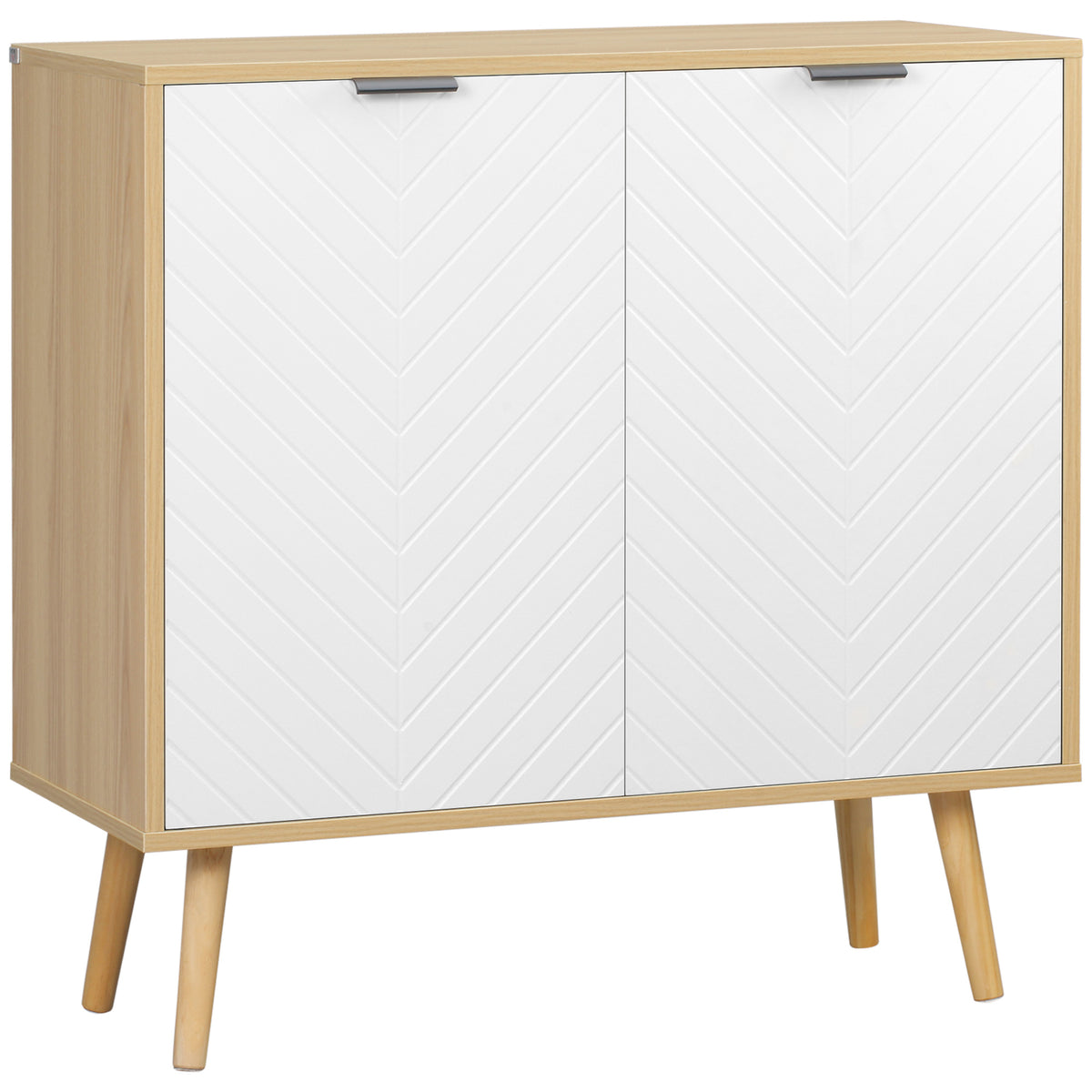 Buffet salon, meuble de rangement avec 2 portes et étagère réglable, 77 x 35 x 77,5 cm, blanc et bois naturel-0