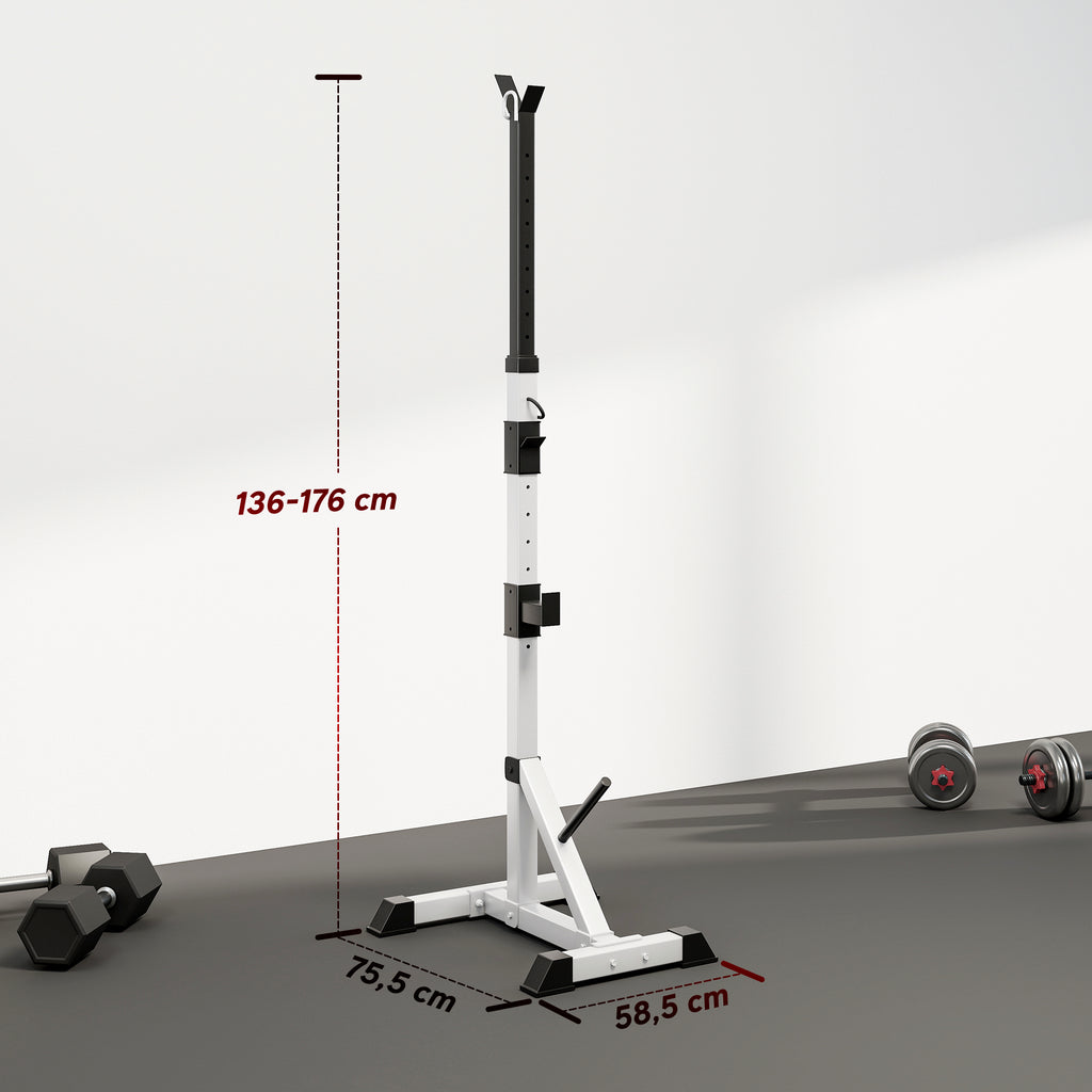 Squat Rack Réglable en Acier, Charge 200 kg, Support pour 3 Barres d'Haltères avec Crochets, 58,5x75,5x136-176cm, Argent-2