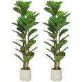 Lot de 2 plantes artificielles 120 cm Figuier lyre arbre artificiel avec pot en plastique et tronc en bois massif, vert-0