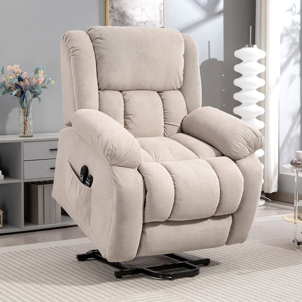 Fauteuil Releveur Électrique, Massage et Chauffage, Repose-Pieds, Dossier Inclinable, Télécommande, 93x104x100cm, Beige-1