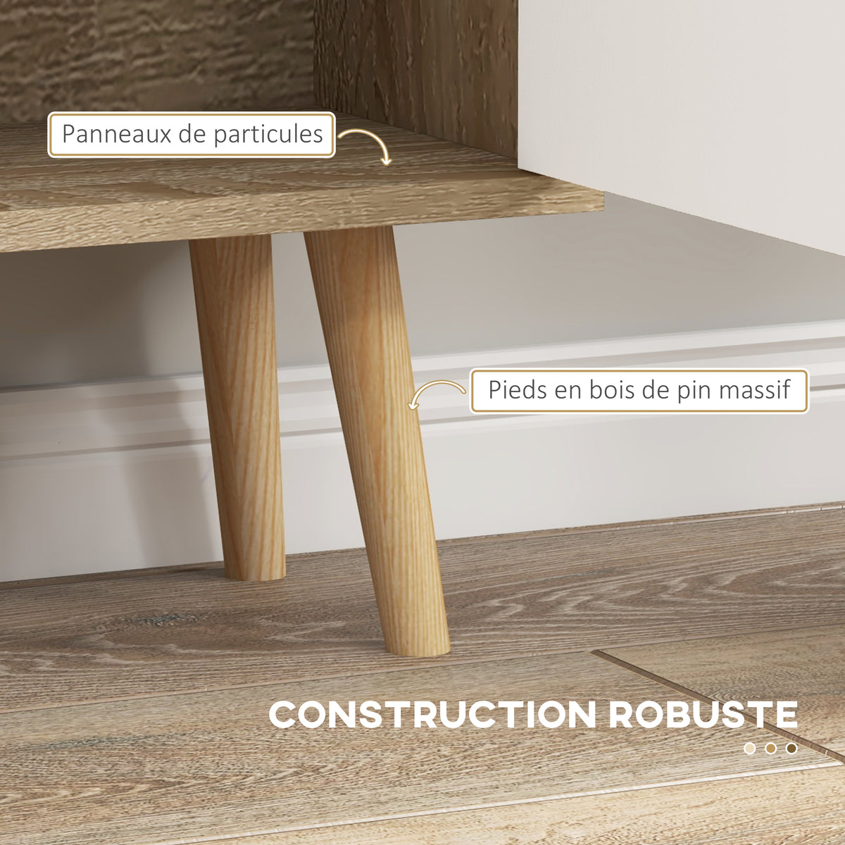 Bibliothèque scandinave meuble de rangement dim. 80L x 23,5l x 123H cm 5 niches placard 2 portes pieds effilés inclinés-4