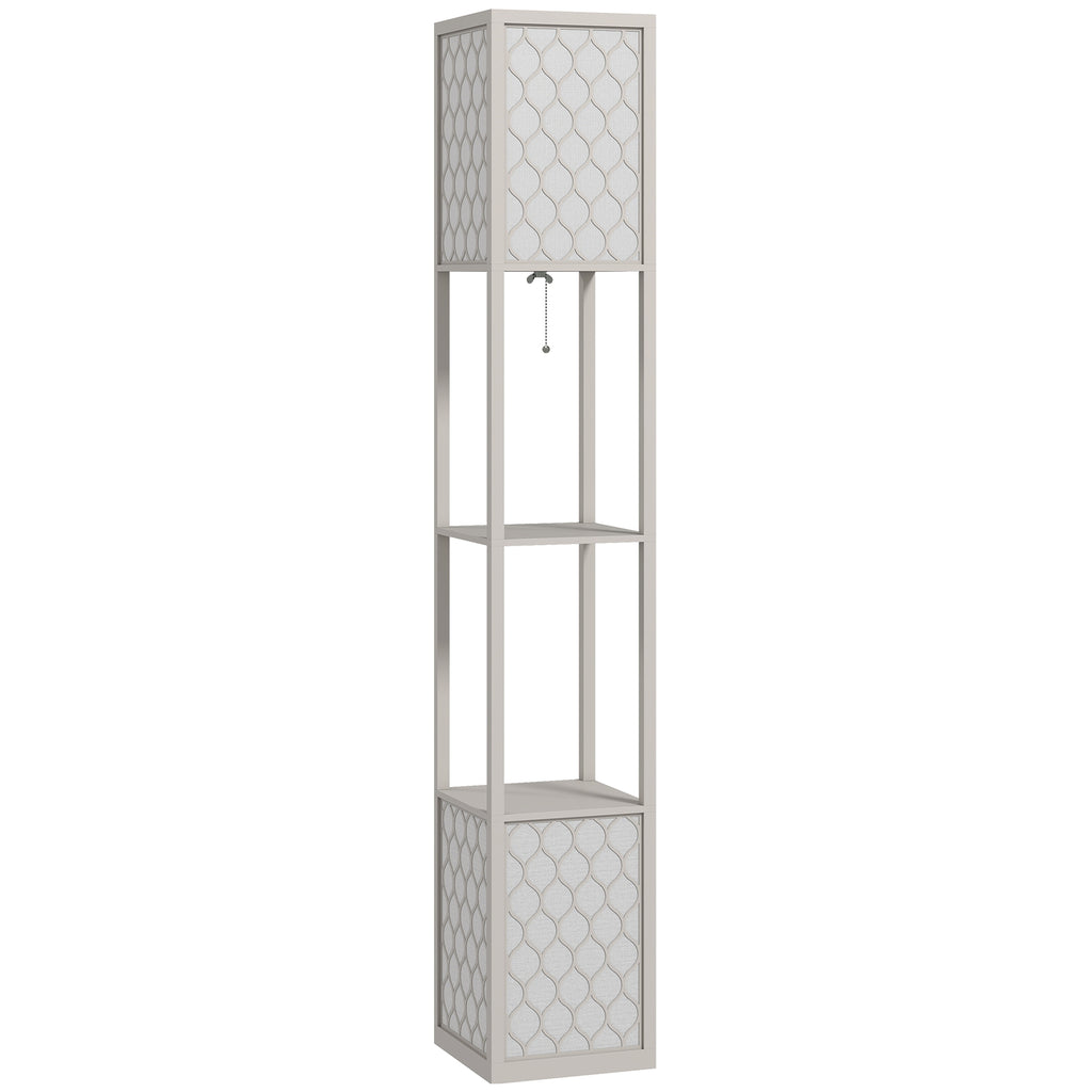 Lampadaire étagère 2 lampes 2 étagères 4 niveaux MDF gris motif nid d'abeille 26 x 26 x 156 cm gris-0