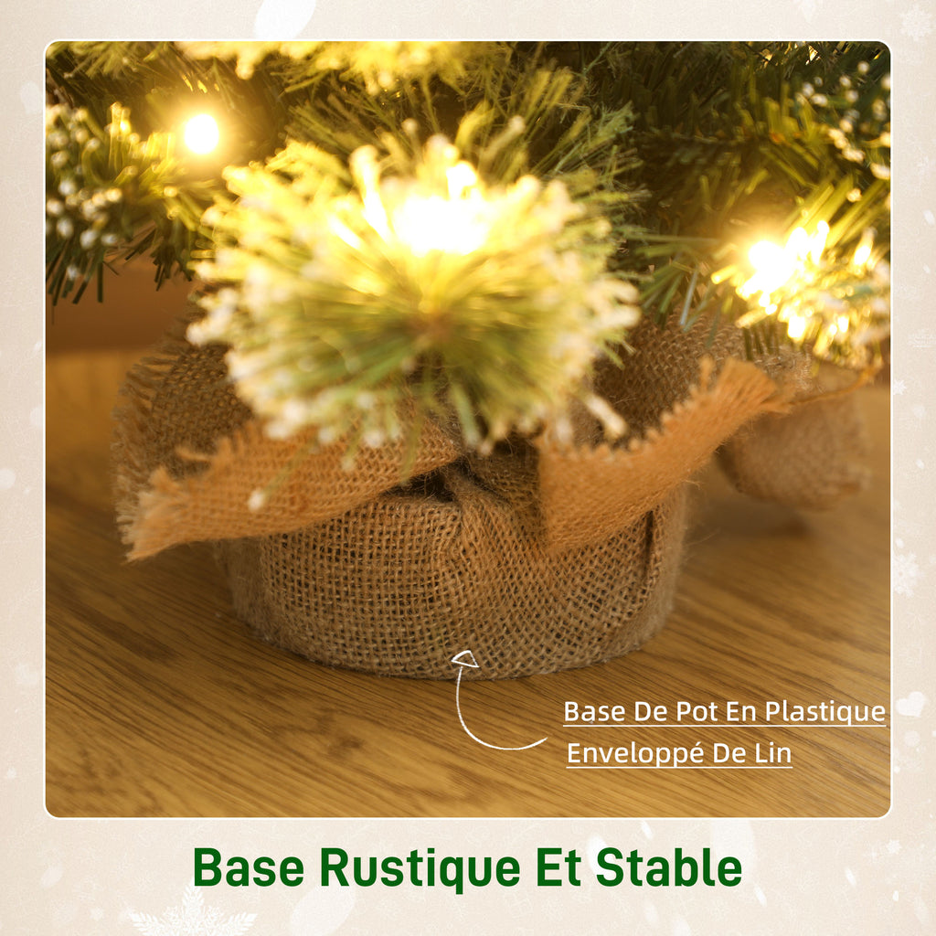 Sapin de Noël artificiel 60 cm, mini arbre de Noël de table floqué avec 35 LED, pommes de pin, fonctionne à piles, vert-6