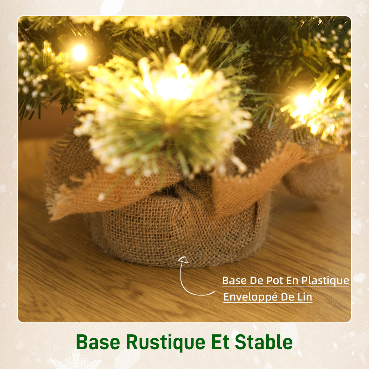 Sapin de Noël artificiel 60 cm, mini arbre de Noël de table floqué avec 35 LED, pommes de pin, fonctionne à piles, vert-6