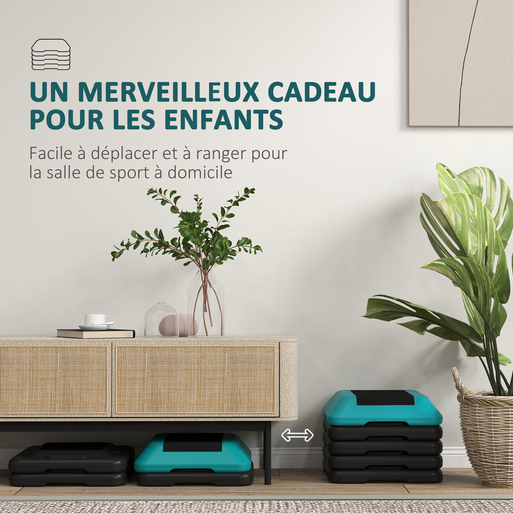 Aerobic stepper marche d'exercice avec 5 hauteur réglable de 10/15/20/25/30 cm charge 150 kg pour maison gym bleu-5