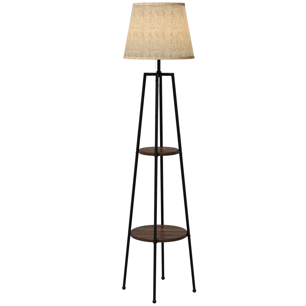 Lampadaire 2 étagères de rangement douille E27 40 W interrupteur à tirette abat-jour tissu 42 x 42 x 166 cm noir marron-0