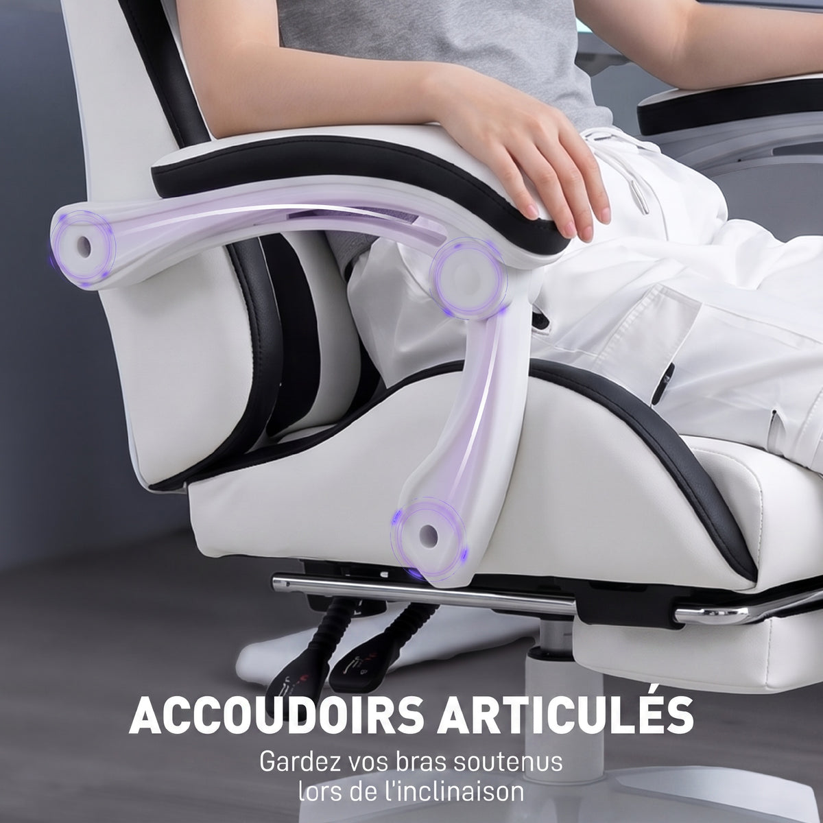 Siège gaming fauteuil gaming dossier inclinable 135° avec appui-tête repose-pieds 65l x 65P x 121-129H cm blanc et noir-5