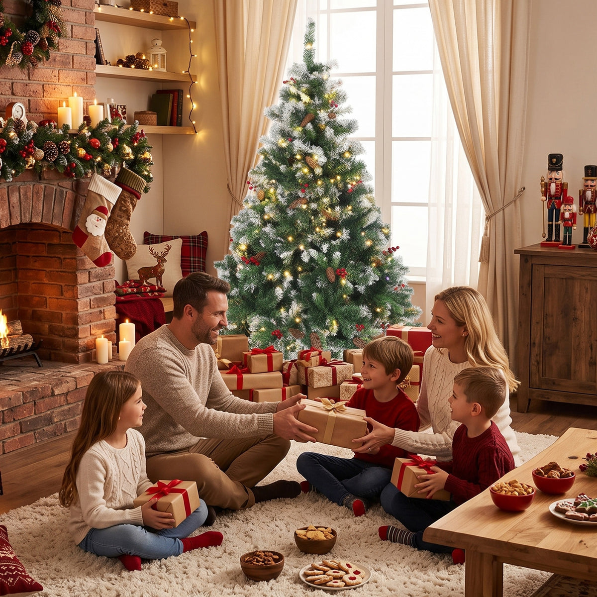 Sapin de Noël Artificiel Lumineux et Enneigé 120cm, Arbre de Noël, Télécommande, 11 Modes d'Éclairage, 150 LED, Vert-9